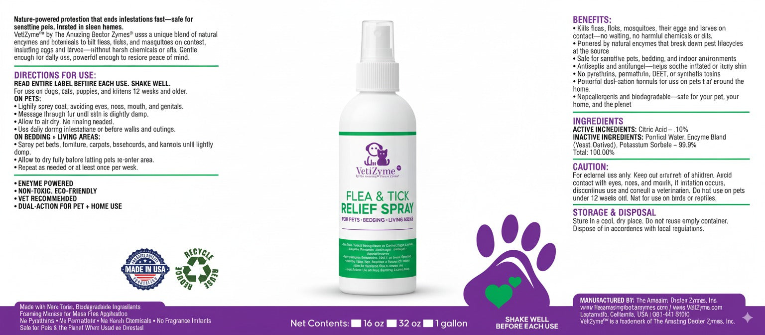 🐾 VetiZyme™ Natural Flea & Tick Relief Spray – Safe, Enzyme-Powered Pest Protection