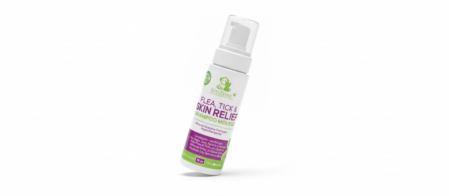🐾 VetiZyme™ Flea, Tick & Skin Relief Shampoo Mousse – Enzyme-Powered Protection & Comfort