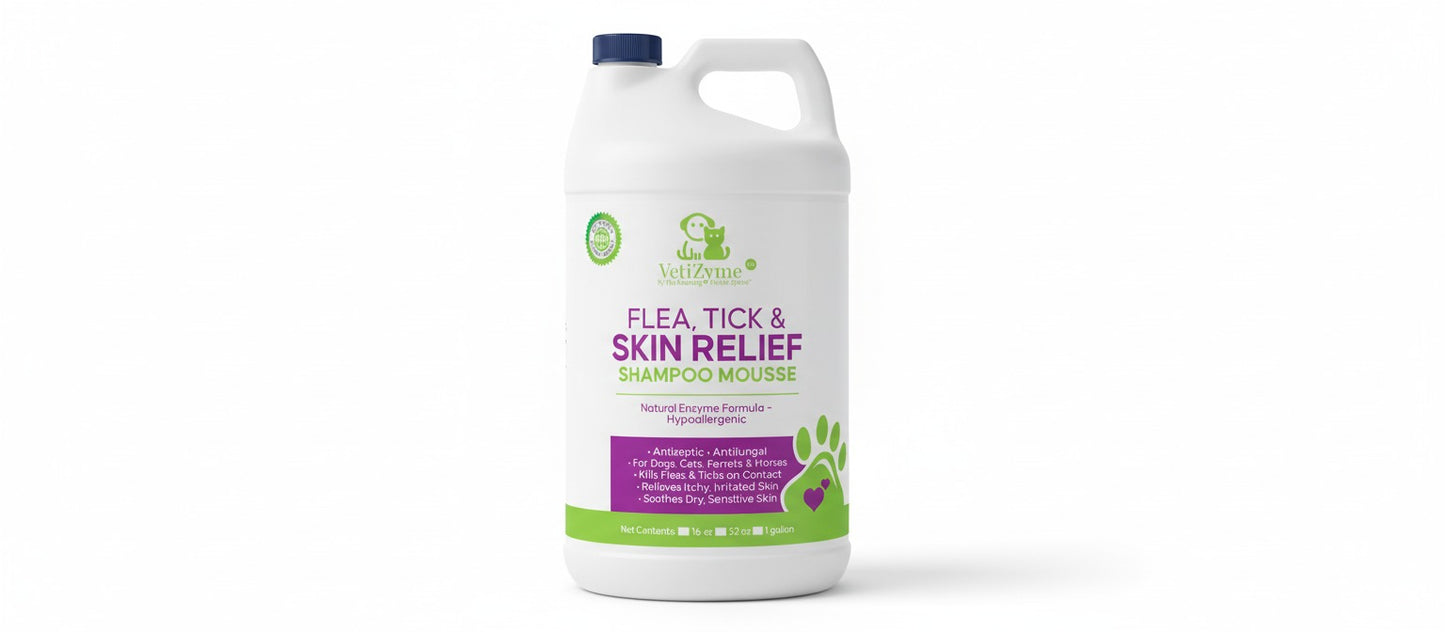 🐾 VetiZyme™ Flea, Tick & Skin Relief Shampoo Mousse – Enzyme-Powered Protection & Comfort