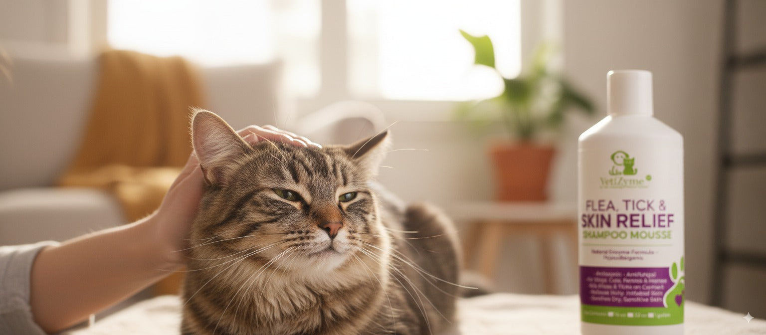 🐾 VetiZyme™ Flea, Tick & Skin Relief Shampoo Mousse – Enzyme-Powered Protection & Comfort