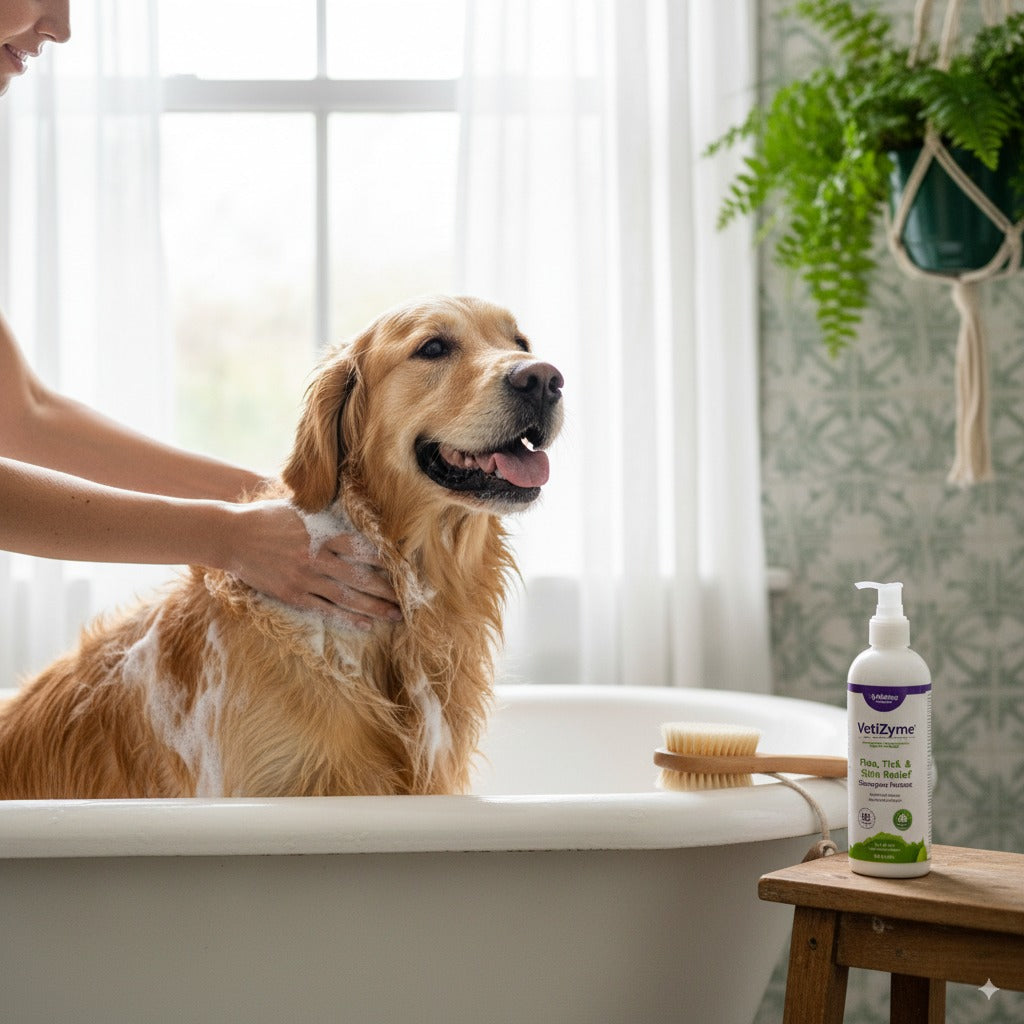 🐾 VetiZyme™ Flea, Tick & Skin Relief Shampoo Mousse – Enzyme-Powered Protection & Comfort