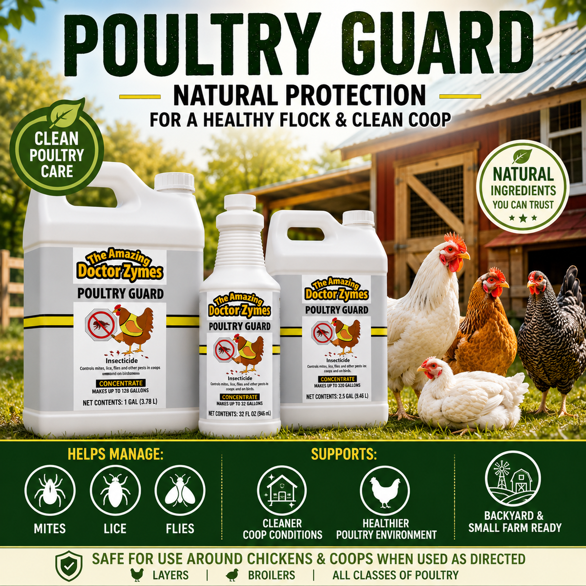 100% Natural Poultry Guard - Eliminate & Prevent Mites, Lice, Parasites, & Harmful Pathogens FAST Without Harsh Chemicals + Protect Your Flock Health & Boost Egg Production (Save Up to 25% in Bulk)