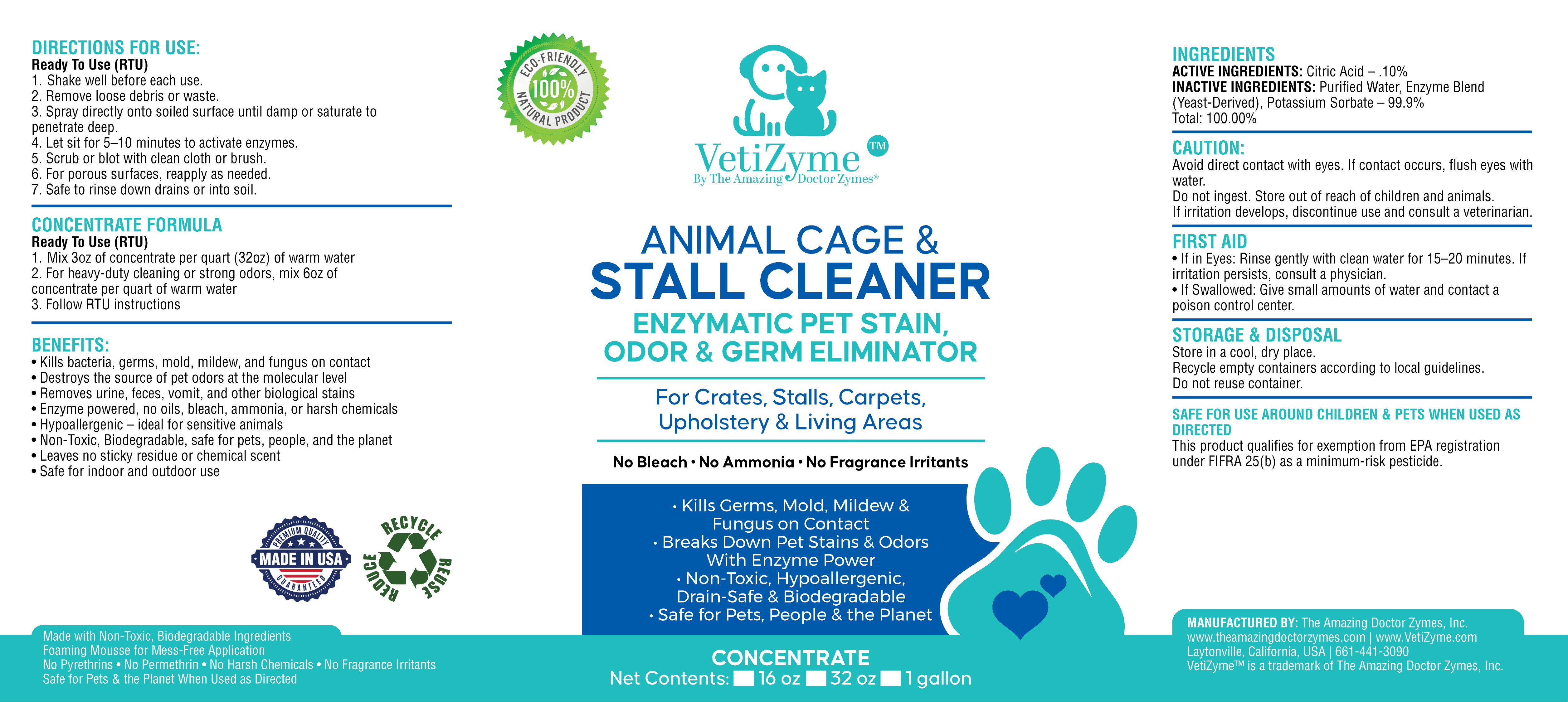 🐾 VetiZyme™ Animal Cage & Stall Cleaner - Enzyme-Powered • Multi-Action • Truly Non-Toxic