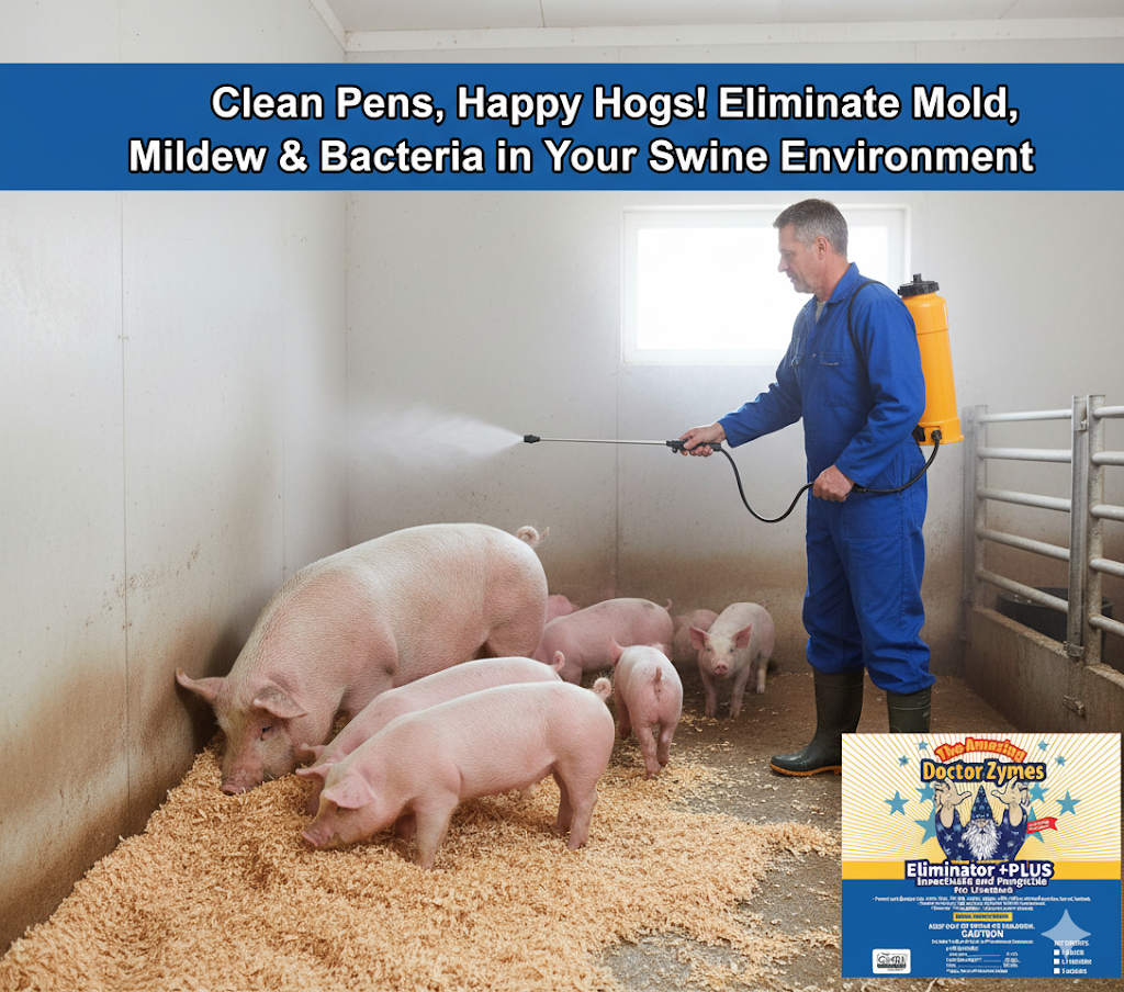 Healthier Livestock. Cleaner Facilities. Zero Residue. Eliminator +PLUS Insecticide - A Complete Eco-Biosecurity System Designed To Eliminate Pests, Disease Pressure, And Contamination Across Air, Surface, And Animal Environments — Safely Without Residue.