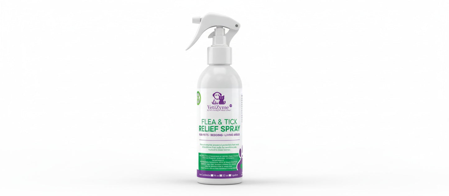 🐾 VetiZyme™ Natural Flea & Tick Relief Spray – Safe, Enzyme-Powered Pest Protection