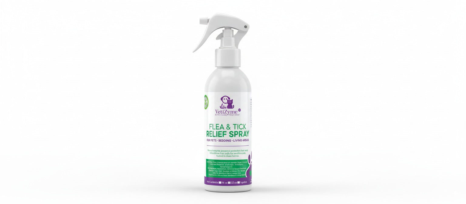 🐾 VetiZyme™ Natural Flea & Tick Relief Spray – Safe, Enzyme-Powered Pest Protection