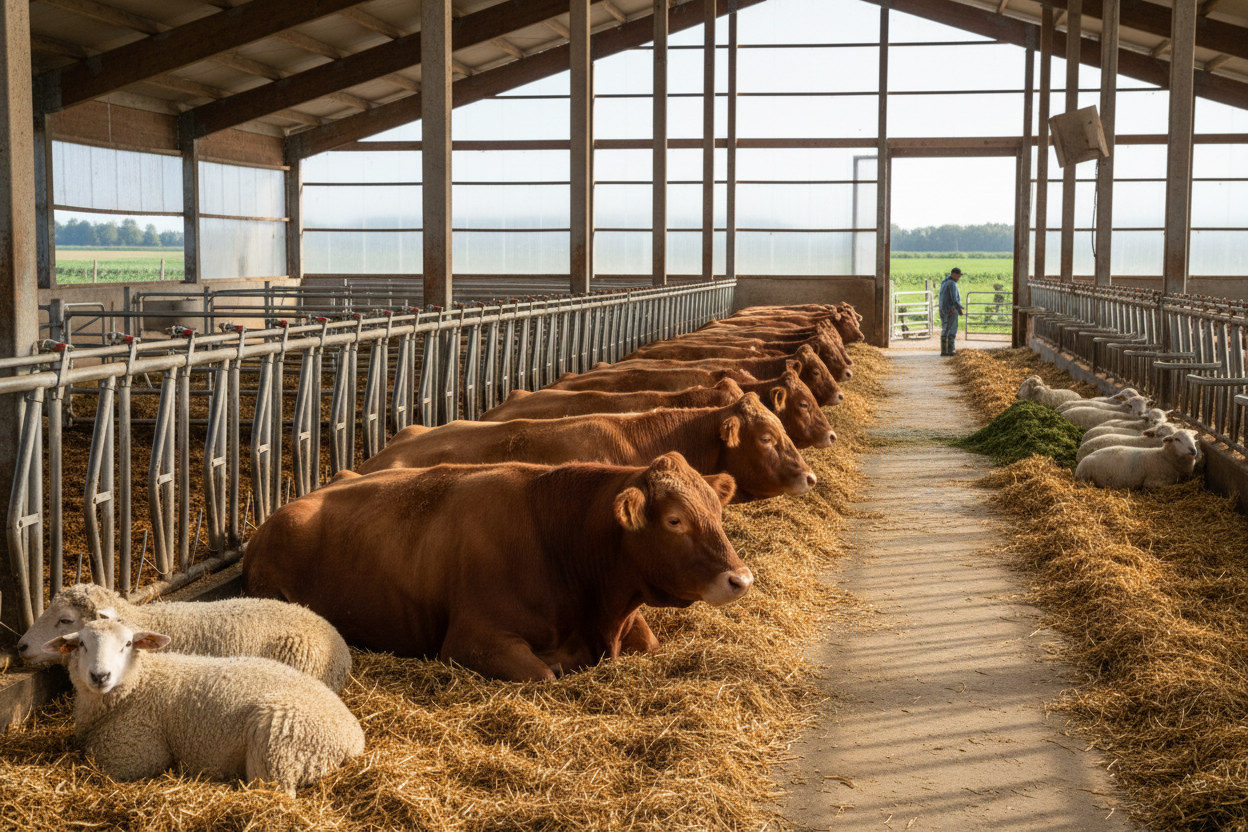Livestock barn with healthy animals